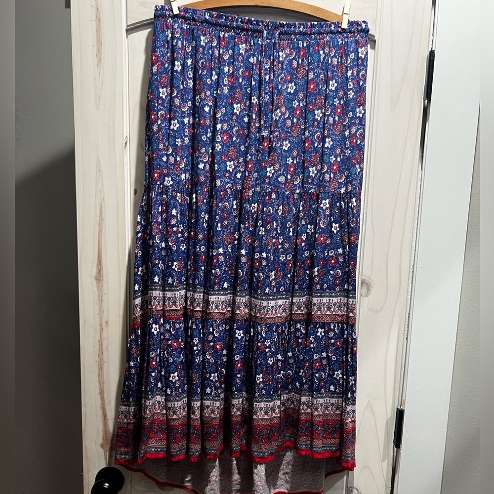 Knox Rose Blue and Red Floral High Low Skirt